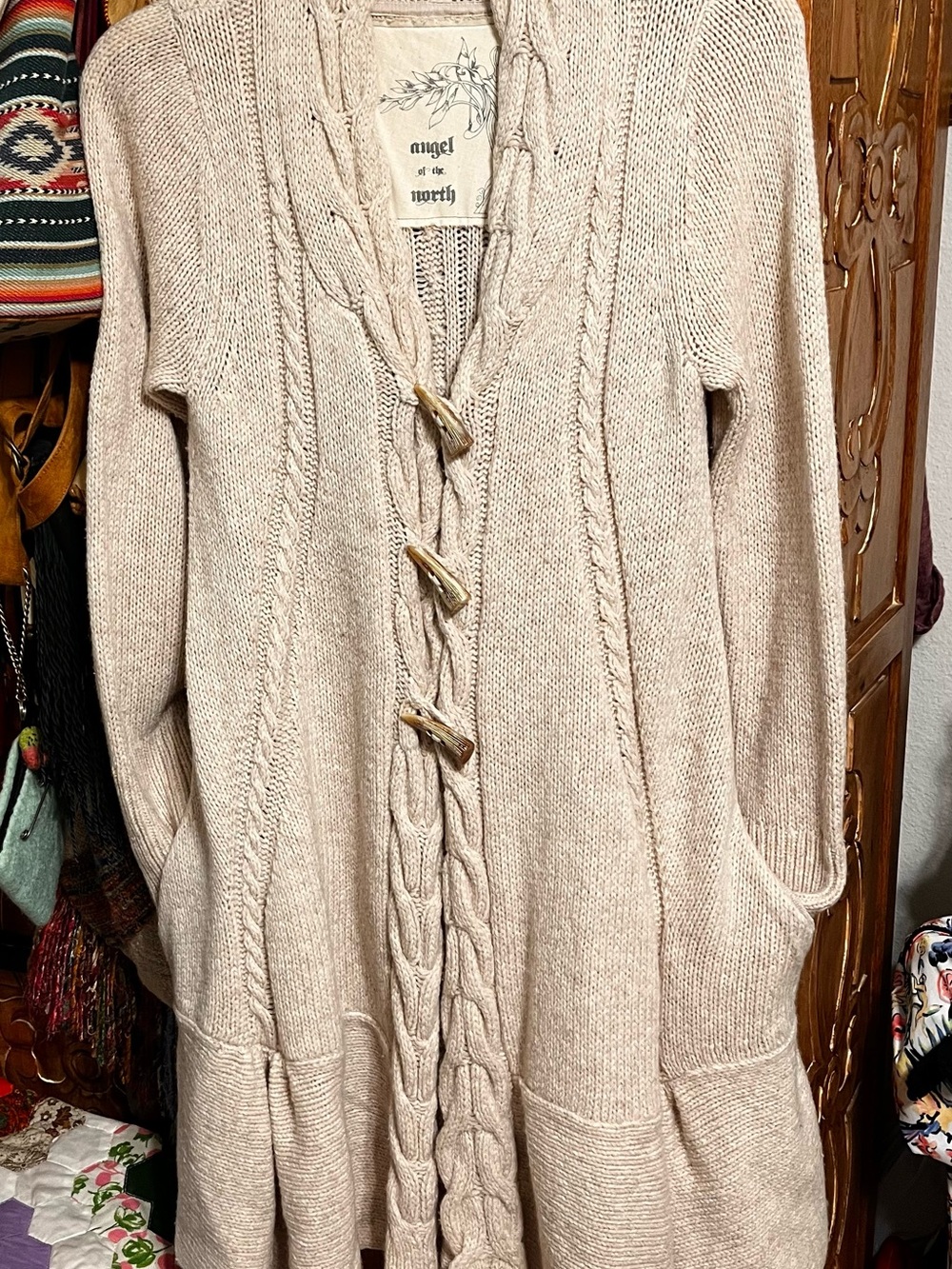 Angel Of The North Cream Cable-Knit Toggle Cardigan